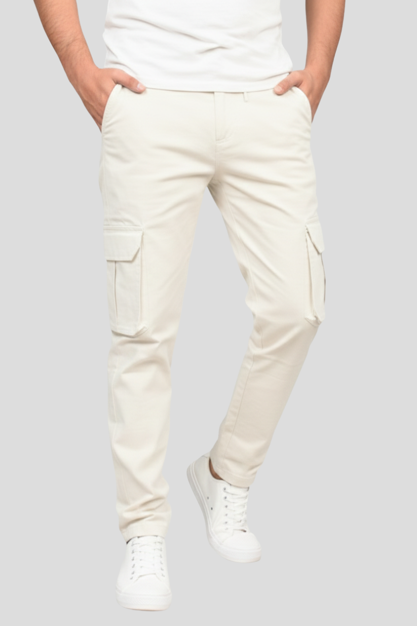 Premium Six Pockets Cotton Canvas Cargo Trouser – Off White